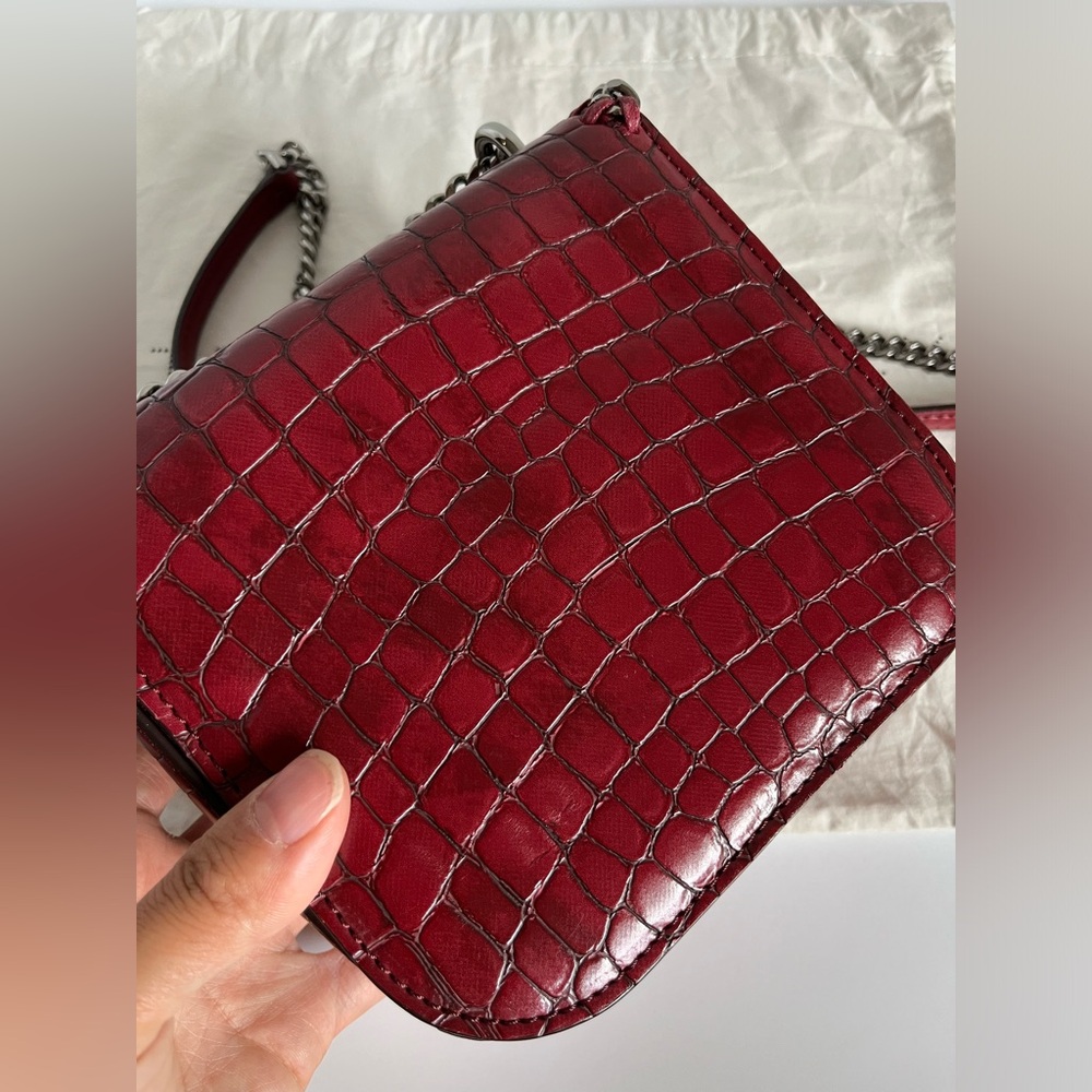 Stella McCartney Embossed Crocodile Effect Falabella Box Shoulder Bag Dark Red - Picture 8 of 14